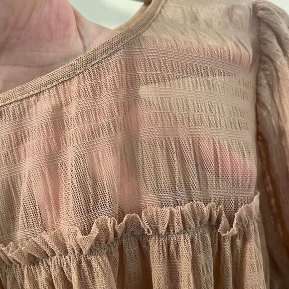 Max-studio Women's Tan Boho Fairycore Mesh Flutter Sleeve Size XL - Picture 3 of 8